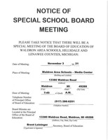 Notice of Special School Board Meeting