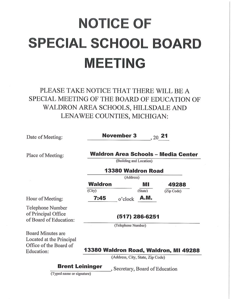 Special School Board Meeting 